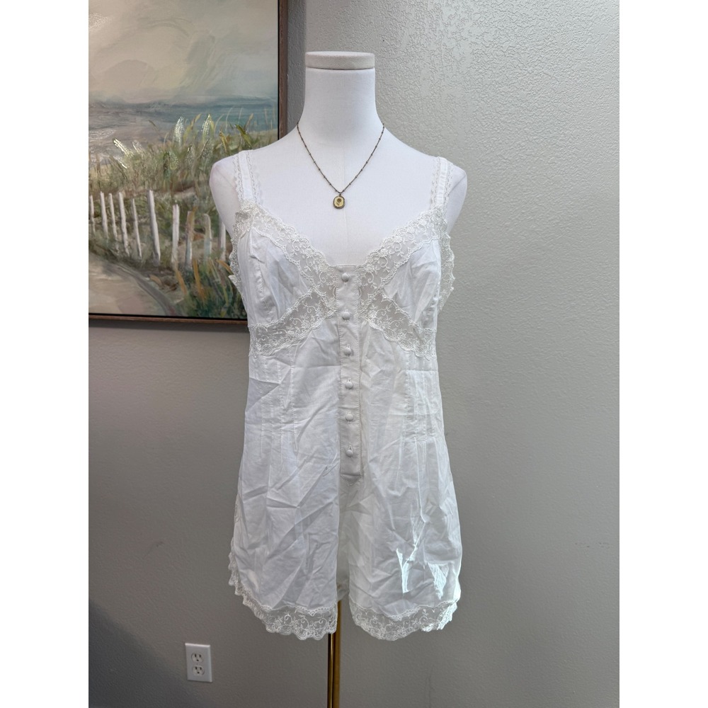 Vintage Victorias Secret Gold Label White Cotton Lace Romper Teddy Large